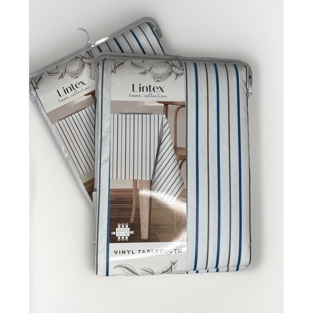 Lintex Vinyl Tablecloth Home Collection Rectangle French Stripe Lot Of 2 New